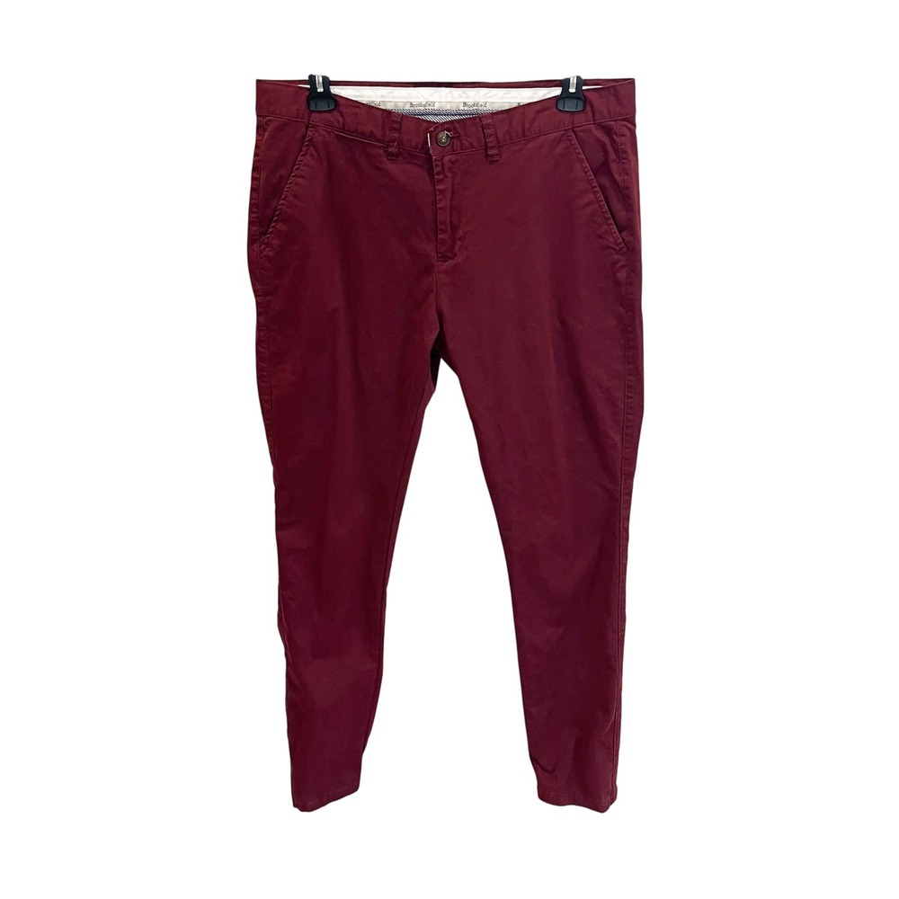 Brooksfield Mens Slim Fit Chino Pants Burgundy Red Stretch Cotton Size 38 Preppy
